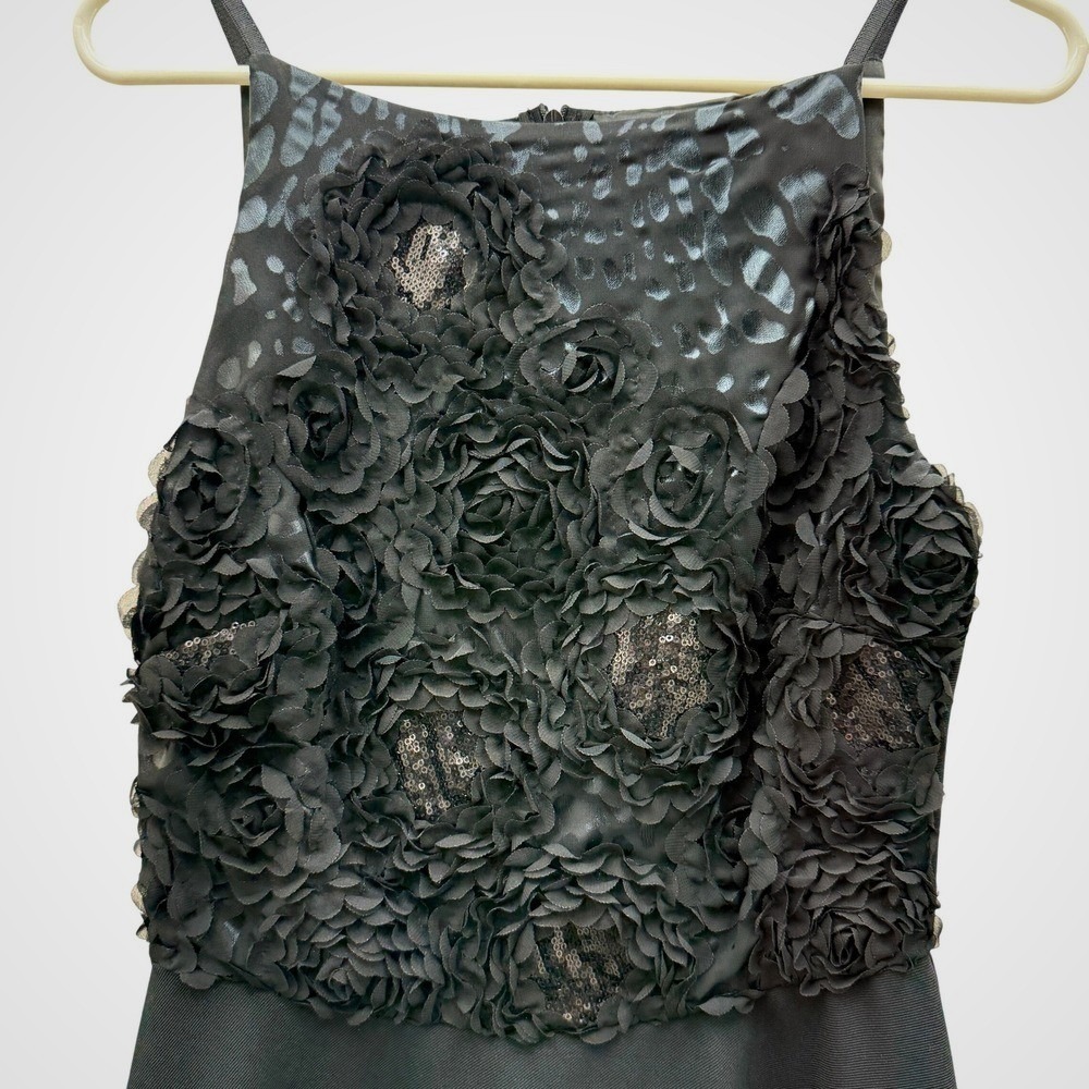 Black Floral Sequin Party LBD Dress Womens S Cocktail Holiday Party Retro Y2K